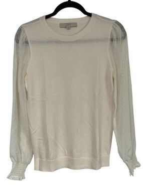LOFT Cream Sheer Dot Sleeve Sweater